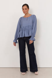 Loretta Long Sleeve Top (Blue)