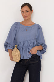 Loretta Long Sleeve Top (Blue)