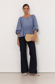 Loretta Long Sleeve Top (Blue)