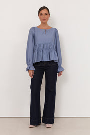 Loretta Long Sleeve Top (Blue)