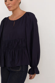 Loretta Long Sleeve Top (Navy)