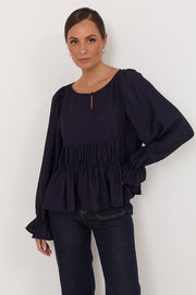 Loretta Long Sleeve Top (Navy)