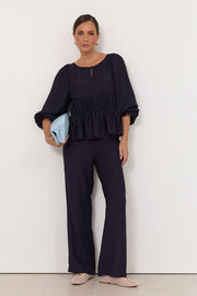 Loretta Long Sleeve Top (Navy)