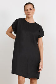 Cleo Linen Short Dress (Black)