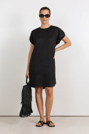 Cleo Linen Short Dress (Black)