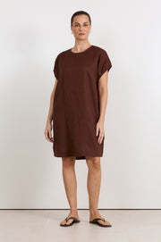 Cleo Linen Short Dress (Chocolate)