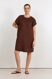 Cleo Linen Short Dress (Chocolate)