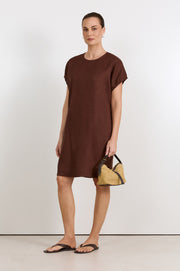 Cleo Linen Short Dress (Chocolate)
