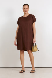 Cleo Linen Short Dress (Chocolate)