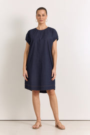 Cleo Lightweight Denim Short Dress (Dark Denim)