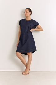 Cleo Lightweight Denim Short Dress (Dark Denim)