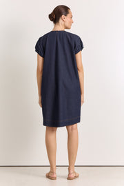 Cleo Lightweight Denim Short Dress (Dark Denim)