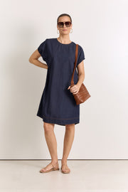 Cleo Lightweight Denim Short Dress (Dark Denim)