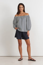 Kelsey Stripe Off Shoulder Top (Navy)
