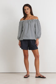 Kelsey Stripe Off Shoulder Top (Navy)