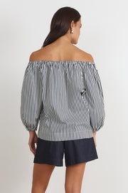 Kelsey Stripe Off Shoulder Top (Navy)