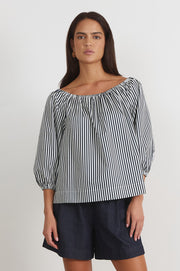 Kelsey Stripe Off Shoulder Top (Navy)