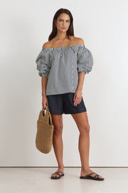 Kelsey Stripe Off Shoulder Top (Navy)