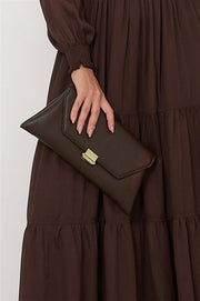 Rona Clasp Front Clutch (Chocolate)