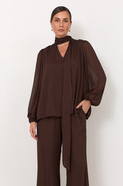 Penelope Long Sleeve Top (Chocolate)