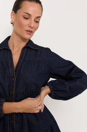 Calli Lightweight Denim Short Dress (Dark Denim)