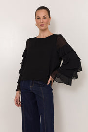 Brydie Ruffle Sleeve Top (Black)