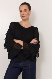 Brydie Ruffle Sleeve Top (Black)