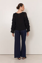 Brydie Ruffle Sleeve Top (Black)
