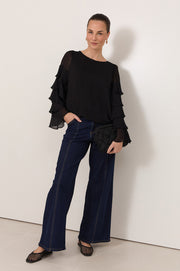Brydie Ruffle Sleeve Top (Black)