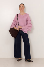 Brydie Ruffle Sleeve Top (Mauve)