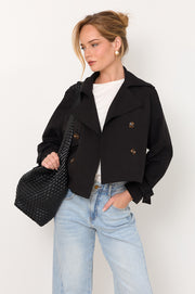 Nessa Cropped Trench Coat (Black)