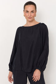 Ulla Boat Neck Cupro Top (Navy)