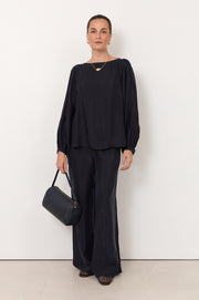 Ulla Boat Neck Cupro Top (Navy)