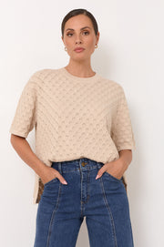 Bethany Textured Knit Top (Nude)