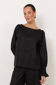 Clover Linen Top (Black)