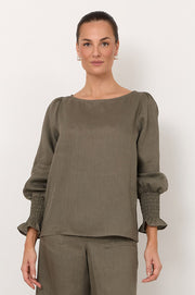 Clover Linen Top (Khaki)