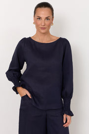 Clover Linen Top (Navy)