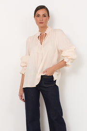 Sandra Long Sleeve Linen Top (Cream)