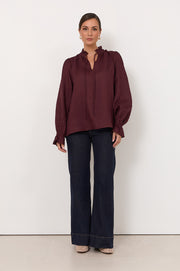Sandra Long Sleeve Linen Top (Plum)