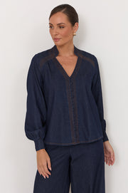 Vivi Lightweight Denim Top (Dark Denim)