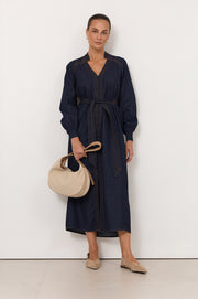 Vivi Lightweight Denim Midi Dress (Dark Denim)