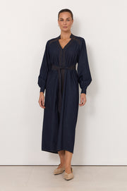 Vivi Lightweight Denim Midi Dress (Dark Denim)