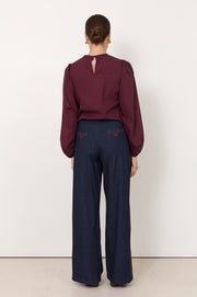 Sabina Lightweight Denim Embroidered Pant (Denim)