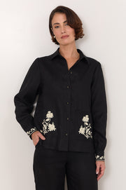 Lennon Linen Embroidered Shirt (Black)