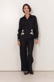 Lennon Linen Embroidered Shirt (Black)