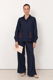 Lennon Lightweight Denim Embroidered Shirt (Denim)