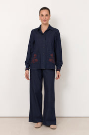 Lennon Lightweight Denim Embroidered Shirt (Denim)