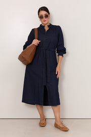 Lilian Lightweight Denim Midi Shirt Dress (Denim)