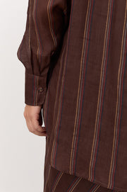 Estelle Stripe Ramie Shirt (Chocolate)