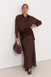Mae Stripe Ramie Skirt (Chocolate)